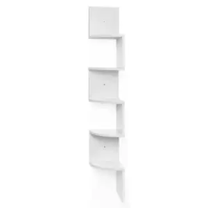 5 Tier White Zigzag Floating Wooden Corner Wall Shelf