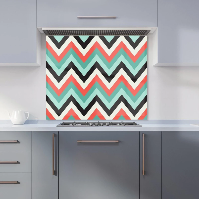 Image of Warren Reed - Designer Geometric Colored Chevron Pattern Kitchen Splashback in Green Size: 600mm x 750mm Green Unisex 600mm x 750mm
