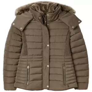 Image of Joules Womens Gosway Fur Trim Padded Coat Wild Mushroom 12