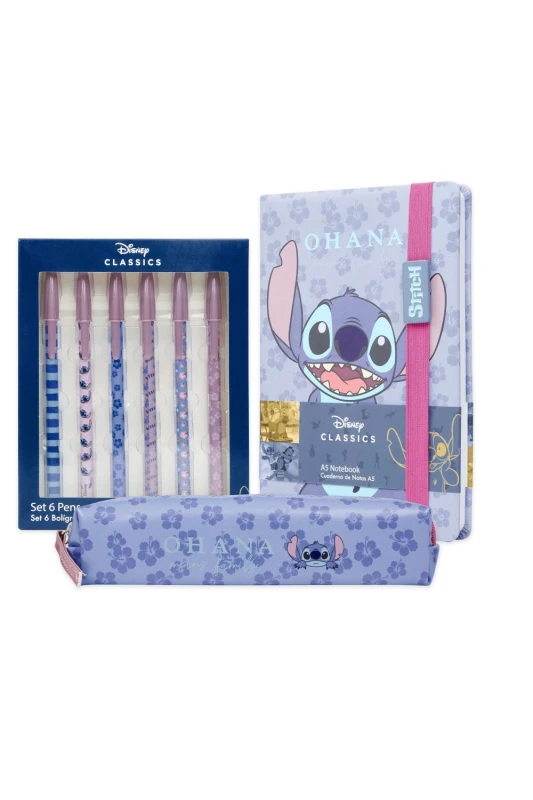 Image of Disney Stitch Stationary Set A5 Notebook Pencils and Pencil Case Multi