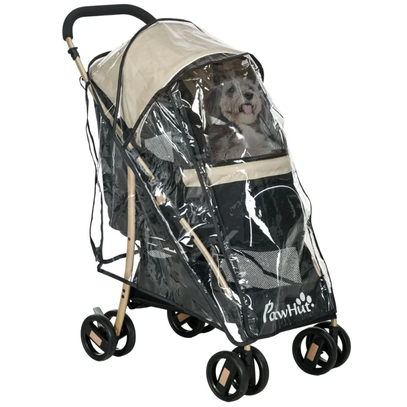 Image of PawHut Pet Stroller for XS and S Dogs w/ Rain Cover - Brown, Brown D00-188V01KK