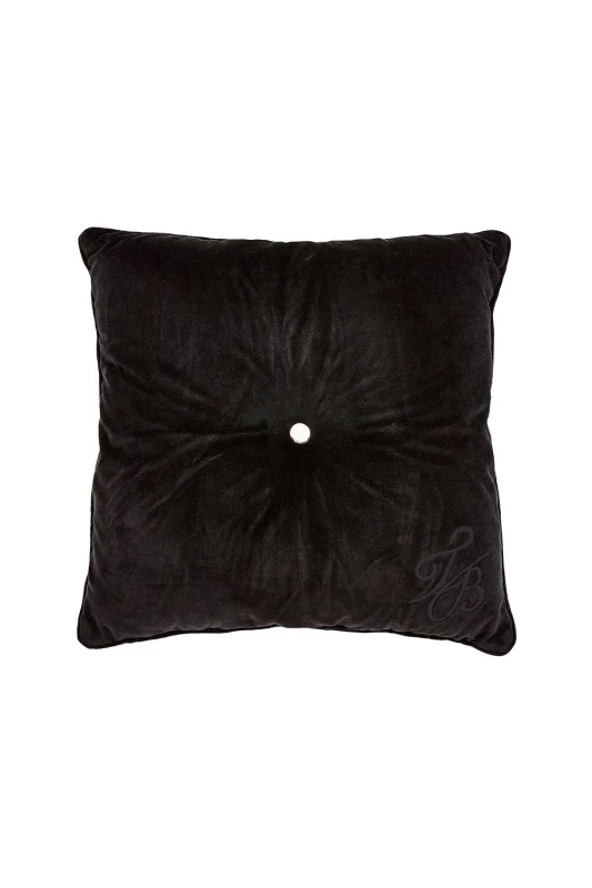 Image of Ted Baker 'TB Branded' Cotton Velvet Button Cushion in Black Size: 50cm x 50cm Black Unisex 50cm x 50 cm