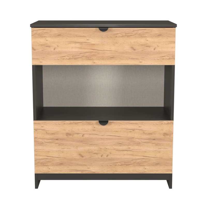 Image of Welcome Furniture Solomon 2 Drawer Open Shelf Deep Chest Chest of Drawers Medium Grey 42223290390