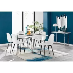 Image of Furniture Box Kylo White High Gloss Dining Table and 6 White Corona Black Leg Chairs