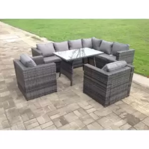 Image of Fimous 8 Seater Outdoor Rattan Corner Dining Complete Set
