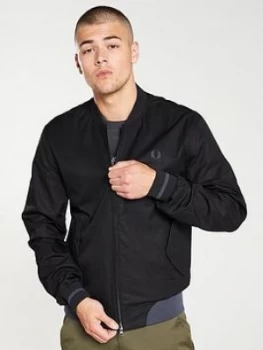 Image of Fred Perry Twill Bomber Jacket - Black, Size S, Men