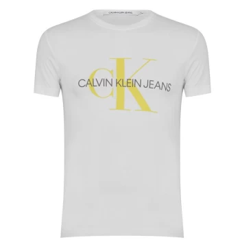 Image of Calvin Klein Jeans Monogram Short Sleeve T-Shirt - White/Sunshine