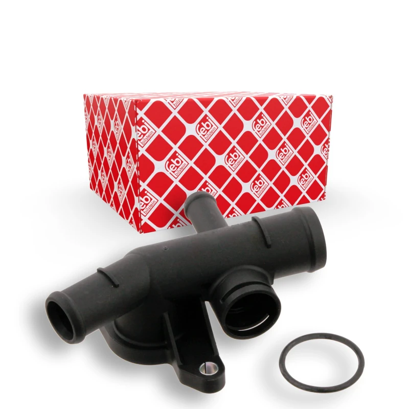 Image of FEBI BILSTEIN 29881 Coolant Flange Plastic, Cylinder Head, with gasket/seal Plastic Coolant Flange (3219)