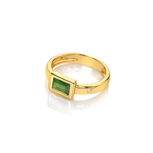 Image of Hot Diamonds x Gemstones Rectangle Green Agate Ring DR263/S Size: Size