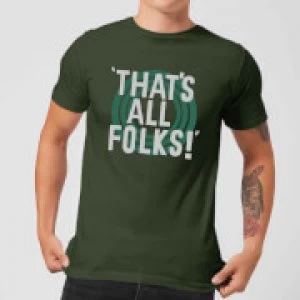 Image of Looney Tunes That's All Folks Mens T-Shirt - Forest Green - L