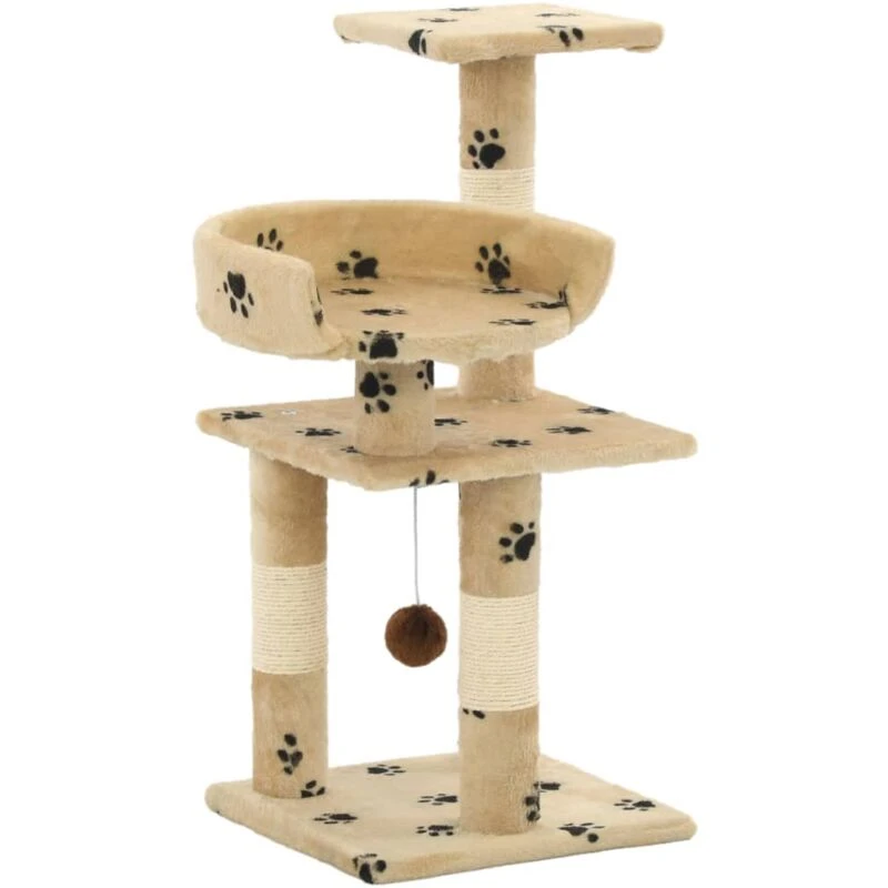 Image of vidaXL Cat Tree with Sisal Scratching Posts 65cm Paw Prints Beige Play Tower