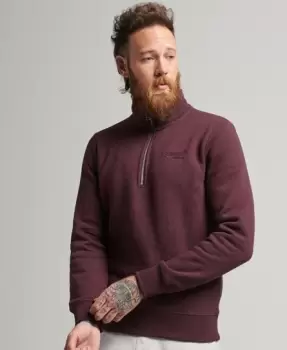 Image of Superdry Mens Organic Cotton Essential Logo Half Zip Sweatshirt Red / Track Burgundy Marl - Size: L