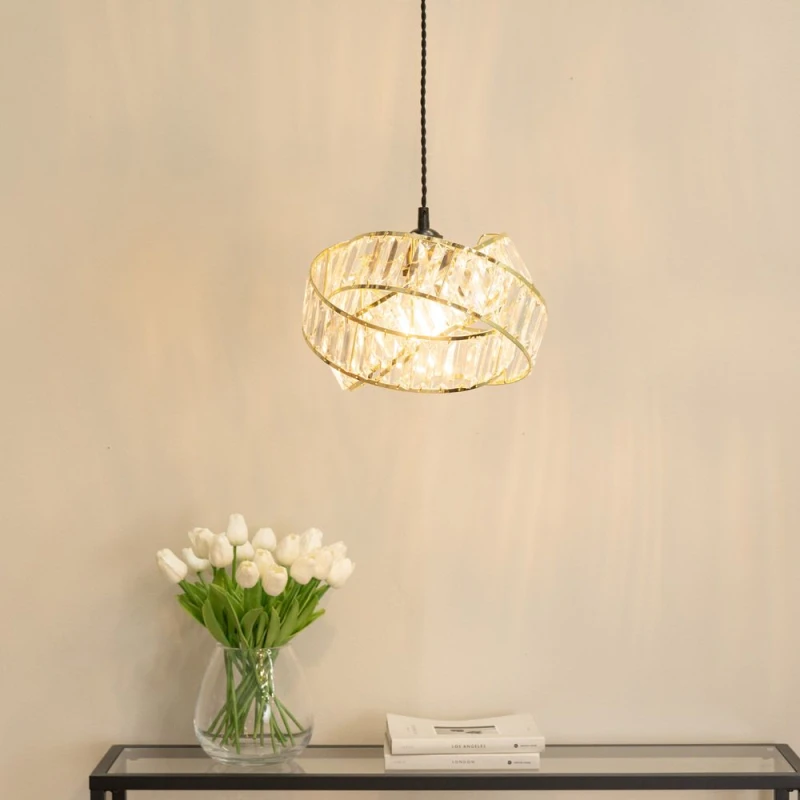 Image of ValueLights ValueLights Hudson Pair Acrylic Jewel Gold Intertwined Twist Easy Fit Lamp Shades in Grey Grey One Size Unisex 5059406047329