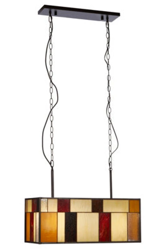 Image of Orsina Deco Rectangle Ceiling Light, Rustic Bronze Pendant With Multicoloured Textured Glass, Glass Ceiling Light