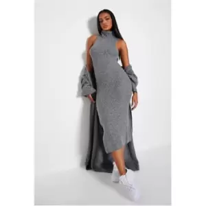Image of I Saw It First Roll Neck Knit Midi Dress - Grey
