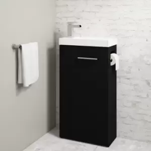 Image of 430mm Black Cloakroom Freestanding Vanity Unit with Basin and Chrome Handle - Virgo