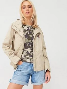 image of Tommy Jeans Logo Hooded Jacket - Stone, Size L, Women