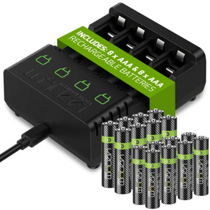 Image of Venom Rechargeable Battery Charging Dock plus 8 x AA 2100mAh and 8 x AAA 800mAh Batteries Black unisex