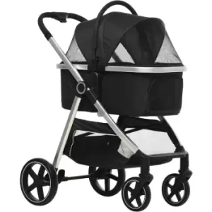 Image of PawHut One-Click Foldable Pet Stroller w/ Storage Basket, for Small Pets - Black - Black