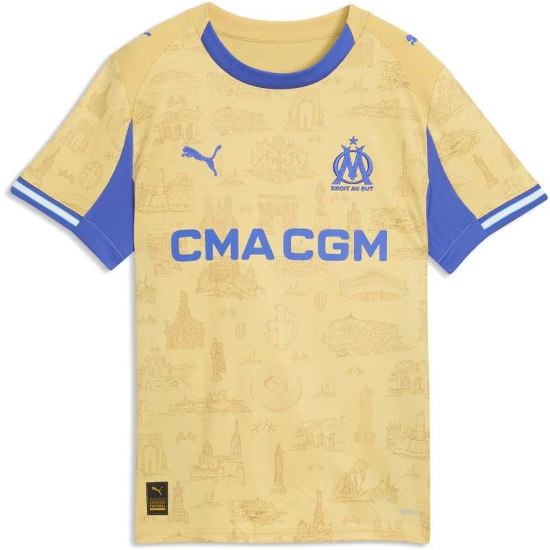 Image of Puma PUMA Olympique Marseille Fourth Shirt 25/26 Juniors Gold/Royal Blue unisex 7-8 (S)