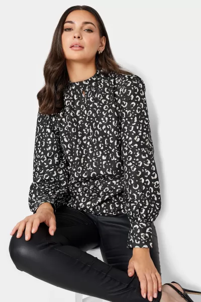 image of Tall High Neck Keyhole Animal Print Top