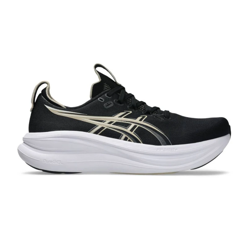 Image of Asics Gel-Nimbus 28 Black Gold SS26 Shoes, Size 45 - EUR