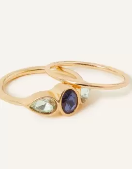 image of Accessorize Womens Oval Gem Stacking Rings Set of Two Blue, Size: Large