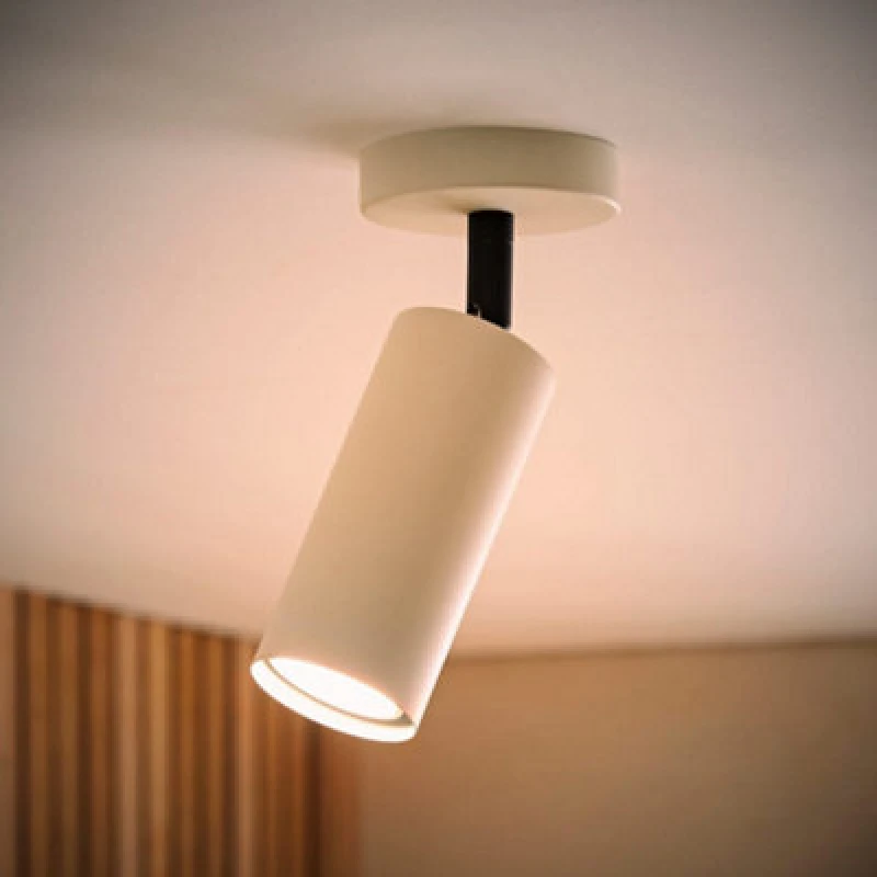 Image of Valuelights Taylor Matte Beige Tube Single Adjustable Ceiling Spotlight And Bulb