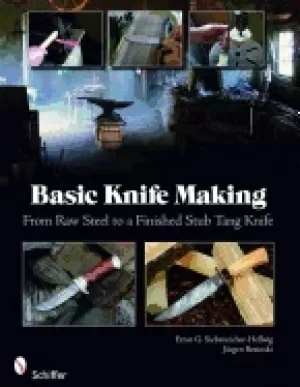 Image of basic knife making from raw steel to a finished stub tang knife