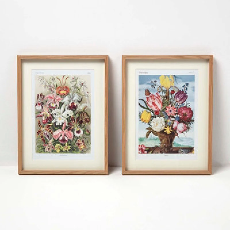 Image of Homescapes Original Wall Decoration Botanical Flowers Set of Decorative Frames Natural
