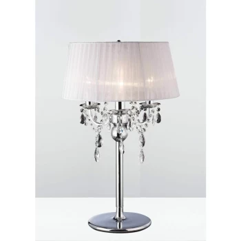 image of Olivia Table Lamp with White Lampshade 3 Polished Chrome / Crystal Bulbs