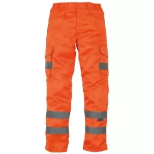Image of Yoko Mens Hi-Vis Cargo Trousers With Knee Pad Pockets (32in Long) (Orange) - Orange