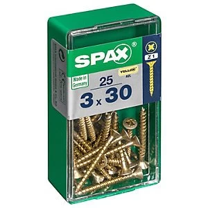 Image of Spax PZ Countersunk Zinc Yellow Screws - 3 x 30mm Pack of 25