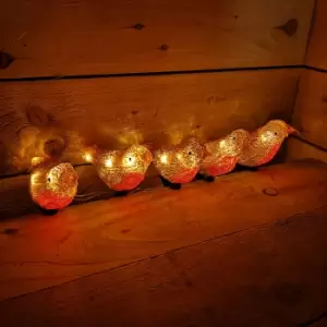 image of 16cm 5 pc Acrylic Christmas Robin Red Breast 30 Warm White LEDs And Clip