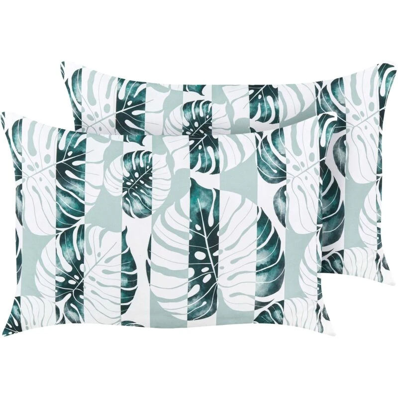 Image of Beliani Set Of 2 Outdoor Cushions Termini Plant Pattern 40 X 60 Cm Green