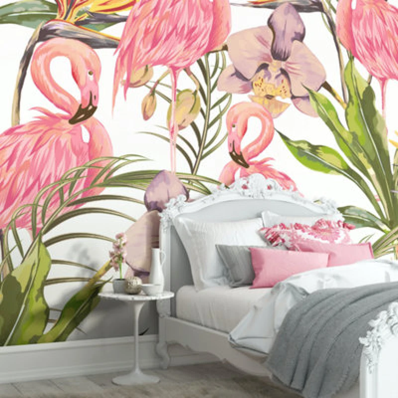 Image of Origin Murals Pink Tropical Flamingo Matt Smooth Paste The Wall Mural 350Cm Wide X 280Cm High
