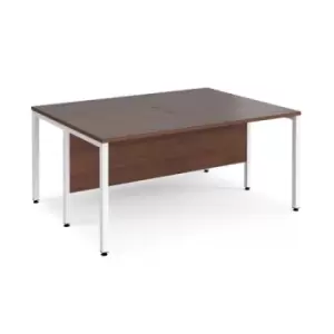 image of Office Desk 2 Person Rectangular Desk 1600mm Walnut Tops With White Frames 1200mm Depth Maestro 25