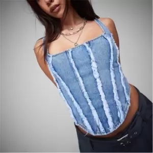 image of Missguided Co Ord Frayed Seam Denim Corset Top - Blue