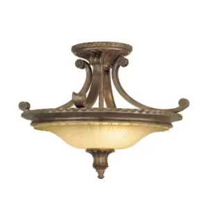 Image of 2 Bulb Semi Flush Light Excavation Glass British Bronze LED E27 60W