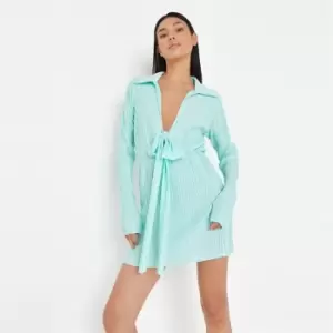 Missguided Drape Front Mini Dress Ls Plisse - Blue