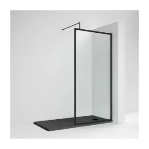 image of Nuie Full Outer Framed Wetroom Screen 900mm W x 1850mm H with Support Bar 8mm Glass - Satin Black