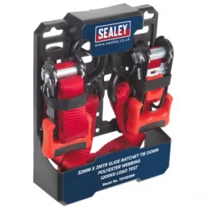 Image of Sealey TD1202SR Slide Ratchet Tie Down 32mmx3m Polyester Webbing S...