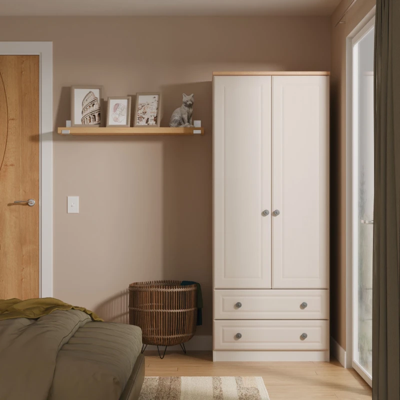 Image of Ready Assembled 2 U Surrey 2 Drawer Double Wardrobe (Ready Assembled) in Taupe Size: Large Taupe Unisex Large