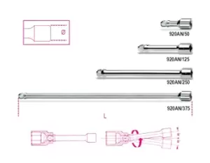 image of Beta Tools 920AN/125 1/2" Square Drive Wobble Extension Bar 125mm 009200834