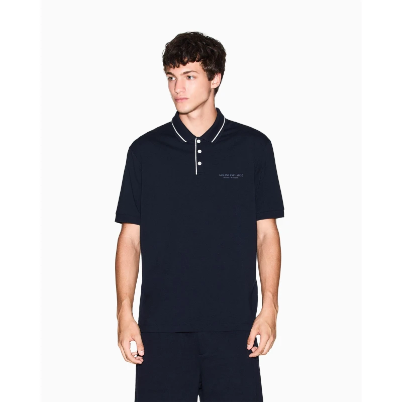 Image of Armani Exchange Trim Logo Polo Shirt Deep Navy XL