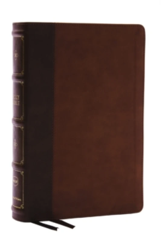 Image of NKJV, Large Print Thinline Reference Bible, Blue Letter, Maclaren Series, Leathersoft, Brown, Comfort Print. Leather / fine binding. By Thomas Nelson