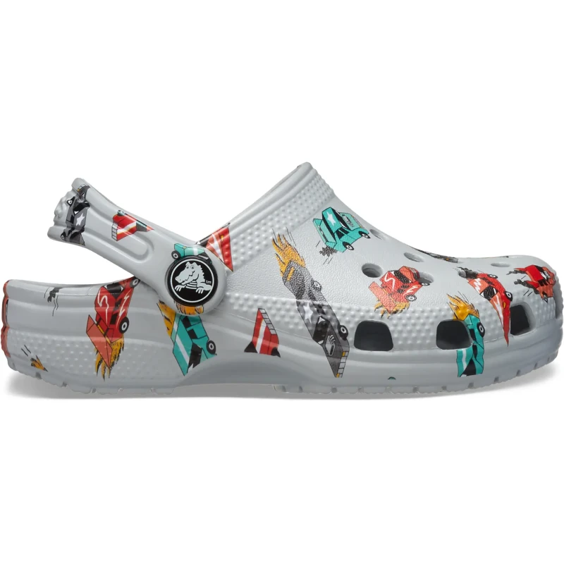 Image of Crocs Kids Toddler Classic Race Cars Graphic Clogs Mirage / Multi C8