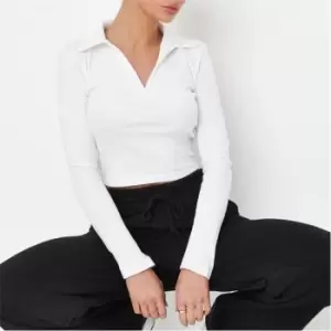 image of Missguided Rib Collared Crop Top - White