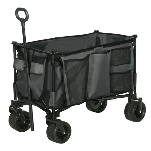 image of Outsunny Folding Wagon Garten Cart Collapsible Camping Trolley on Wheels Grey