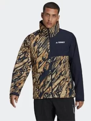 image of adidas Terrex Multi Rain.rdy Primegreen Allover Print 2l Rain Jacket, Brown/Blue Size XL Men